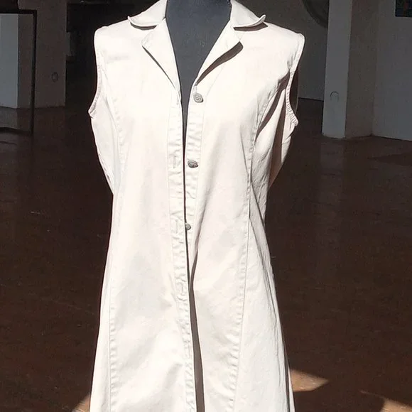 Thick cotton/denim cream button down maxi dress - Picture 4 of 6